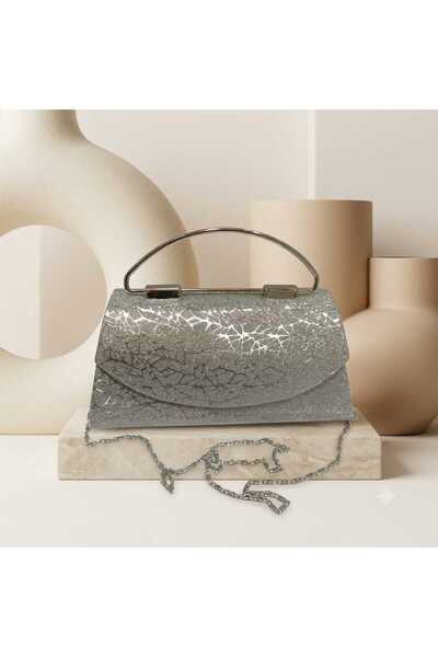 ZİVORA Women's Silvery Evening Dress Bag Broken Glass Patterned Chain Strap P...