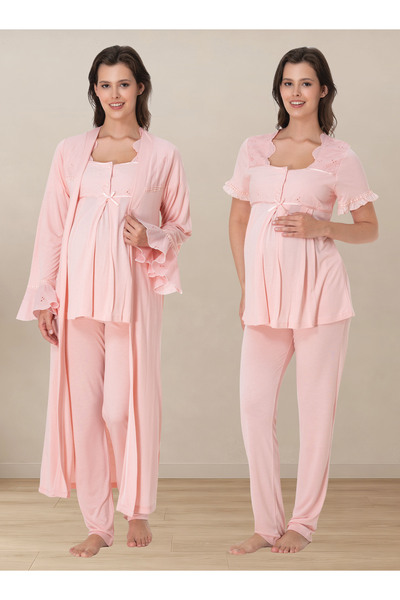 ByLohusa Adjustable Waist Elastic Short Sleeve Maternity Pajama Set with Dres...