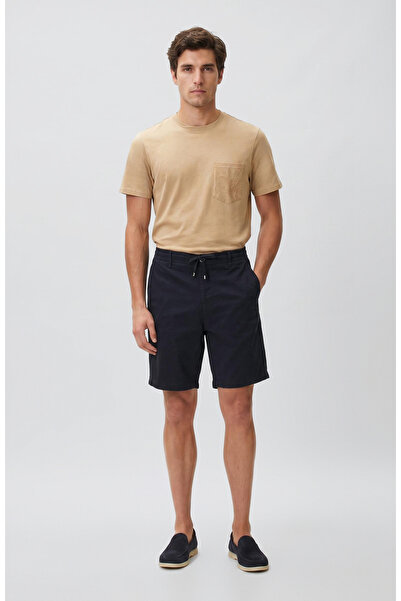 Network Slim Fit Lacivert Keten Karışımlı Dokuma Şort