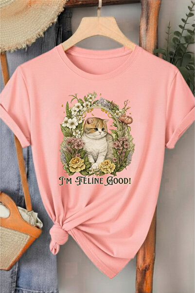 l'eivor Tricou din bumbac pentru femei cu imprimeu I'm Feline Good Cat