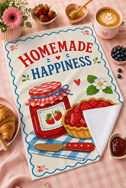 milroma Homemade Happiness Tomato Strawberry Floral Patterned Modern Retro Stylish 2-Piece Kitchen Towel Set 35X55