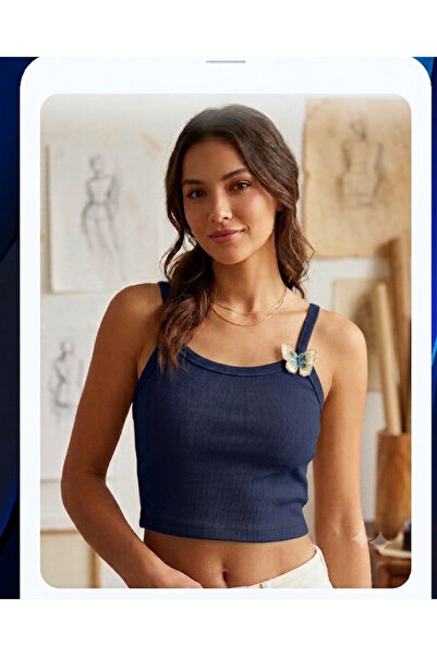 ROGEN FİT Women's Strappy Cotton Camisole with Lycra and Butterfly Detail