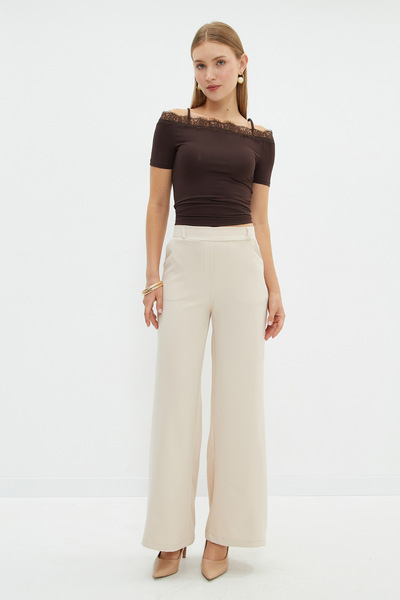 Fulla Moda Elastic Waist Palazzo Fabric Trousers