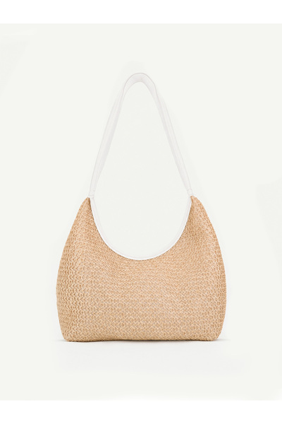 HONEY BAG Mun Wicker Vintage Double Zipper Hand and Shoulder Bag