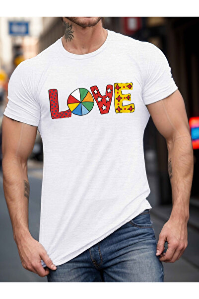 2mcup Men's Casual Short Sleeve T-Shirt with Unique 'LOVE' Print Breathable, ...