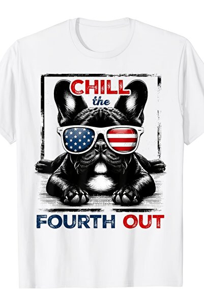 STITCHLY تي شيرت Chill The Fourth Out French Bulldog American Flag Fashion Gl...