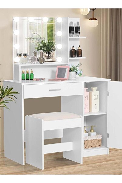 sharpdo 90*40*137CM Vanity Table with Adjustable LED Bulbs Mirrors, Dresser w...