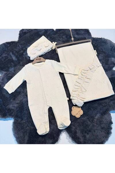 Pugi Baby Baby Girl Lace Set of 3 - Romper&Blanket&Hat - 100% Natural Cotton ...