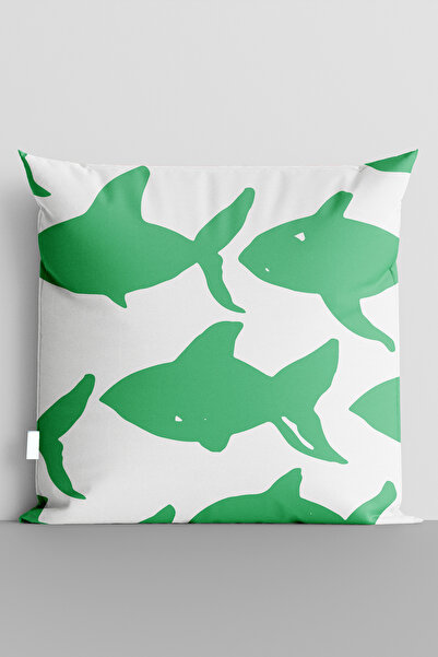TicaretJet غطاء وسادة مطبوع رقميًا على الوجهين من Green Sharks - 6332