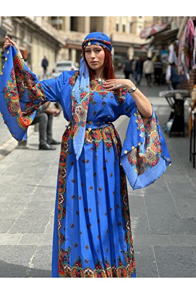 Yöresel Etnik Elbise Mardin %100 Doğal Pamuklu Renk-Mavi Özel Üretim!!
