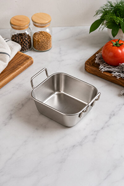 ChefMate Stainless Steel Silver Handled Square Mini Sahan Serving Bowl Breakf...