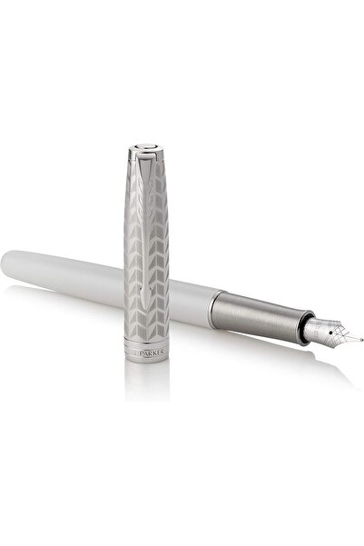 Parker قلم حبر سونيت معدني مطلي باللؤلؤ مع زخارف من البلاديوم، ريشة ذهبية صلب...