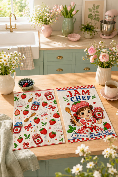 milroma Jam Chef Strawberry Jam Fruit Patterned Red Kitchen Decorative Retro ...