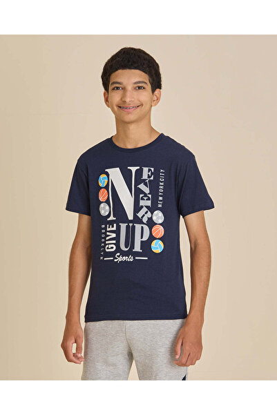 REDTAG Senior Boys Navy Digital Print T-Shirt