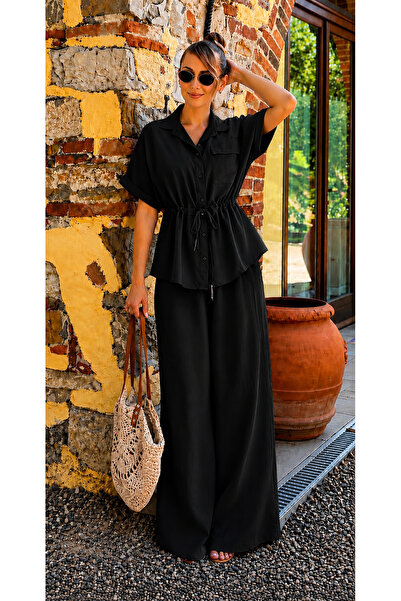 OnlyForYou Set din vascoza cu pantalon talie elastica si bluza cu snur