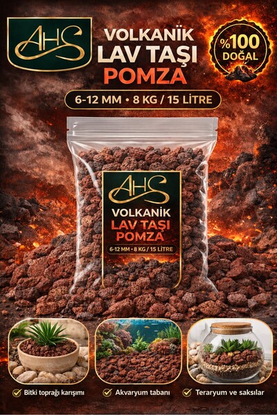 AHS Pomza 6-12mm 8 Kg 15 Litre Yanardağ Taşı Kırığı Kırmızı Akvaryum Teraryum...