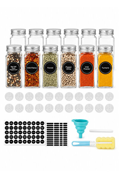 Generic 24-Piece Glass Spice Jar Set with Airtight Metal Caps - 120ml Empty S...