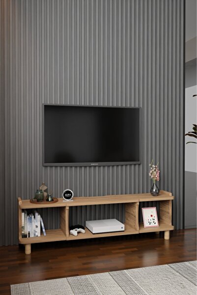 alpaevmobilya 150 cm Modern TV Ünitesi Ayaklı Raflı Salon Oturma Odası Dekora...