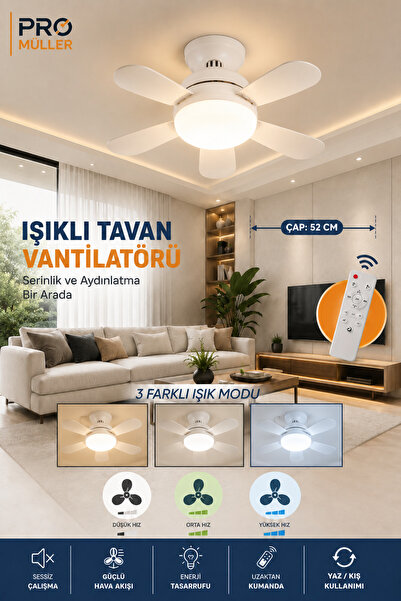 Pro Müller Alman Alman Kömürsüz Sessiz Motor Tavan Tipi 3 Renk Aydınlatmalı F...