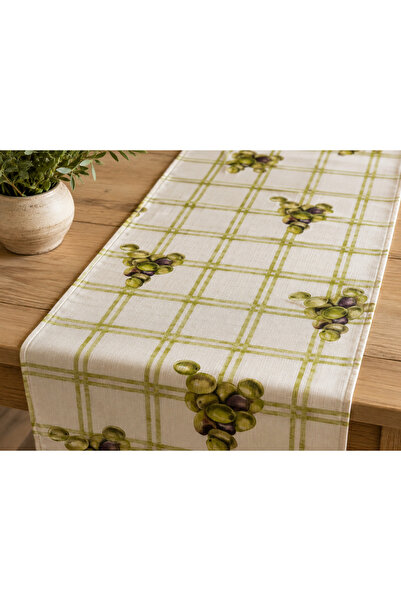 megi concept Dijital Baskılı Zeytin Desenli Masa Runner 40x140 cm Pötikare Ak...
