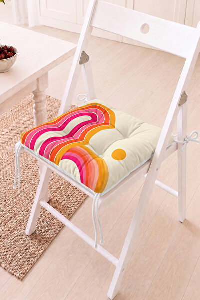 Home Retro Renkli Dalga Desenli Pofidik Sandalye Minderi - Modern Dekoratif S...