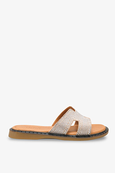 İNNABUTİKK Camila Women's Genuine Leather Stone Slippers - Beige