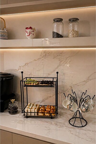 Edora Home Set of 2 Black Two-Tier Serving Dishes with 6 Hooks Cup Hanger Kit...