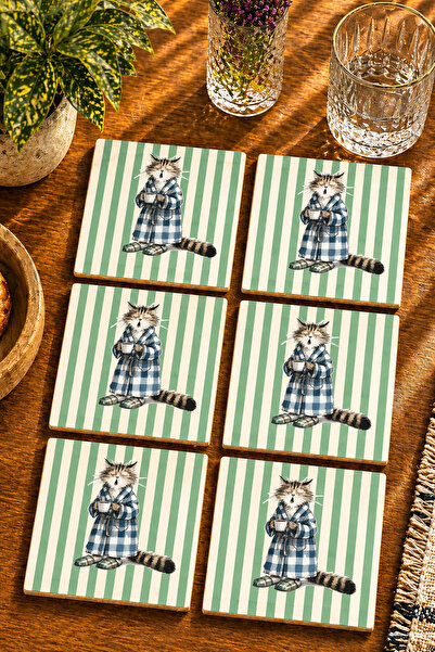 JHAAR Cat Design Modern Set of 6 Coasters - Uv Printing Mdf - 10X10 cm