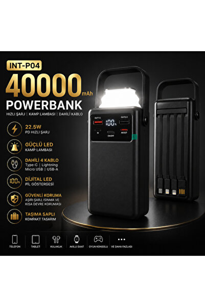 Aırstorr INT-P04 40000mAh Powerbank Dahili 4 Kablo PD 22.5W Hızlı Şarj LED Ka...