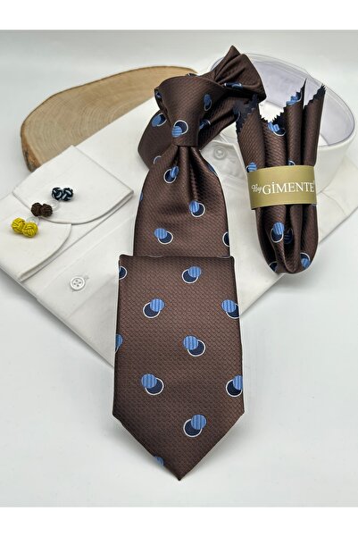 Gutiero Classic Tie with Brown Polka Dot Handkerchief