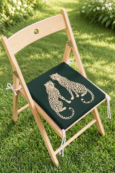 Home İki Leopar Figürlü Fermuarlı Sandalye Minderi - Yeşil Modern Dekoratif M...
