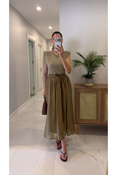 BİRCANÇİL Holez Olive Vatka Detailed Belted Dress