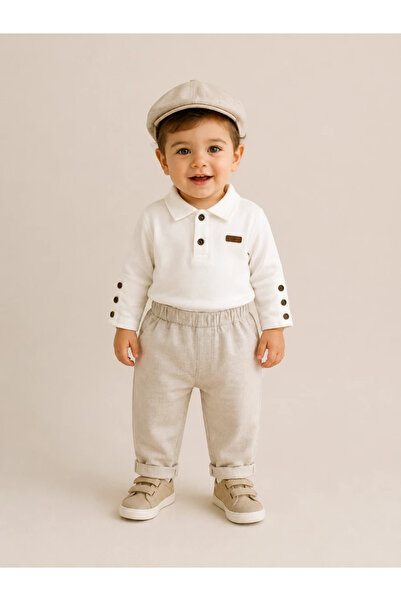hümabebe Class Muslin Shirt Linen Trousers Cap Hat Seasonal 3-Piece Set