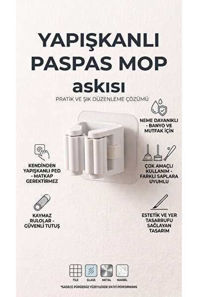 evina 1 Adet Yapışkanlı Pratik Mop Tutucu, Temizlik Fırçası Tutucu, Şemsiye T...