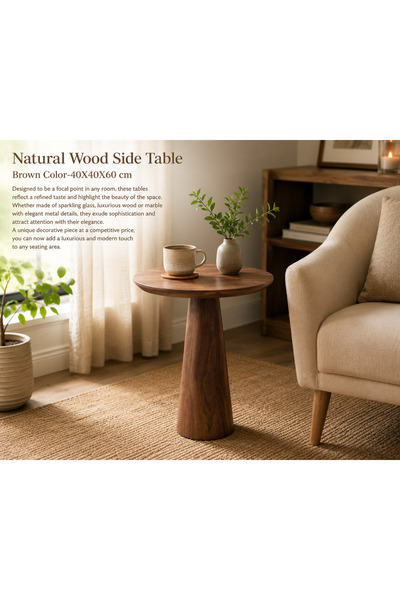 SANON Natural Wood Side Table, Square, Brown, 40x40x60 cm made with Solid Woo...