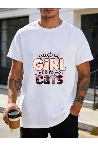 17 seramik Just a Cat Lover Girl 180g T-Shirt Adorable Graphic Tee Women - Pe...