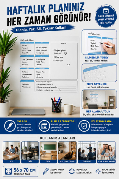 Hane Dostu Haftalık Planlayıcı Duvar Stickerı Silinebilir Yazı Tahtası Takvim...