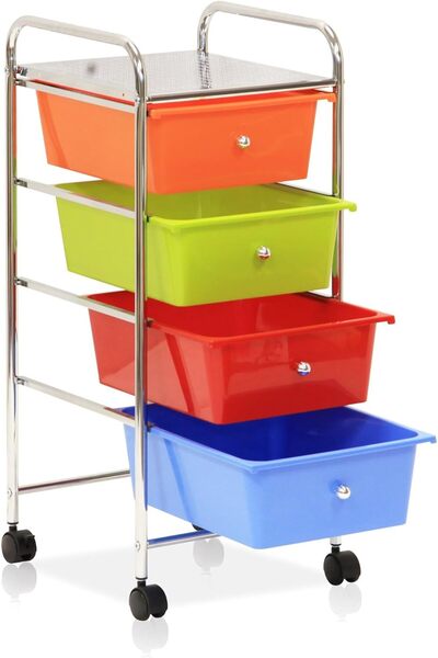 Cady One 4 Drawer Rolling Storage Cart with Lockable Wheels, 4-Tier Wide Stor...