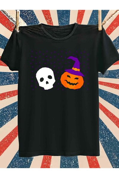 17 seramik Black Casual T-Shirt | Features White Skull Orange Pumpkin Purple ...