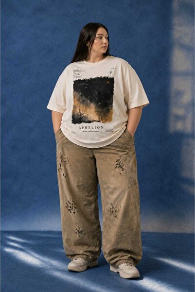 ZAVIXO Unisex Oversize Modern Baskılı Tişört Pamuklu Rahat Kalıp Yazlık 2XS X...