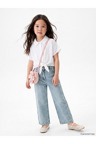 LC Waikiki Peak New Season Indigo Wideleg Stone Embroidered Girls' Jean Pants