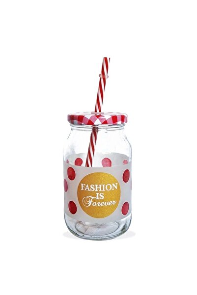 Almarom Specials Borcan din sticla cu pai, 450 ml, Fashion Red Dots