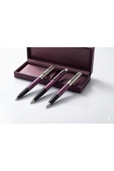 Parker Parker Metal Purple Frontier Lona Ink Pen Set + Rollerball Pen + Free ...