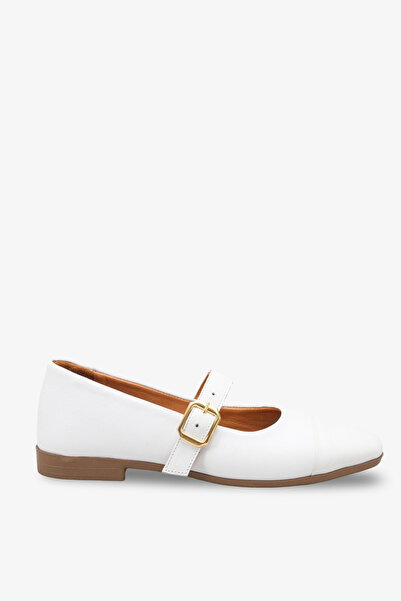 İNNABUTİKK Nikol Women's Genuine Leather Ballerinas - White