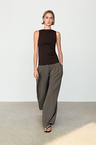 Massimo Dutti Pileli keten karışımlı pantolon