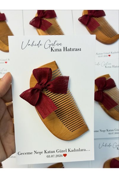 hayalim design özge koca Bambu Ahşap Tarak Kartlı Söz Nişan Kına Hediyeliği 5...