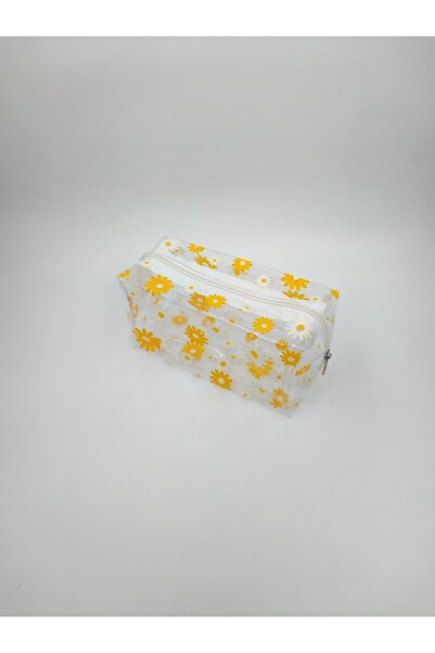 UCCELLO Transparent Yellow Daisy Pattern Makeup Bag White Zipper Cosmetic Bag...