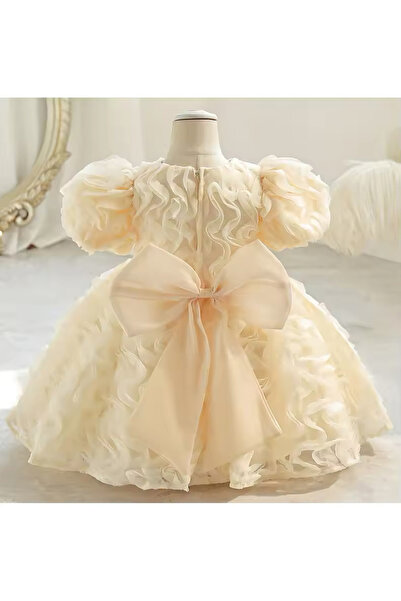Printesasofy Rochie Emma, alb fildeș din tul 3D, cu fundă la spate, pentru ev...