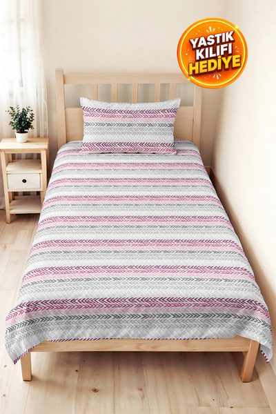 Evimde Bambaşka Nostalgic Geometric Youth Room Single Pique Set - Gray Zigzag...