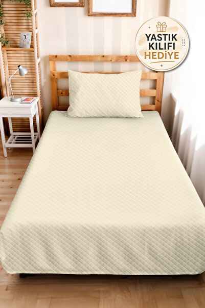 Evimde Bambaşka Plain Cream Color Young Room Single Decorative Pique Set-Quil...